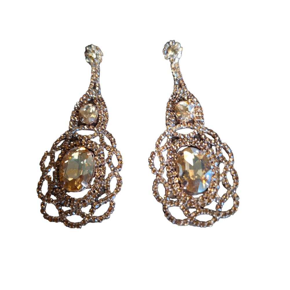 Statement Post Rhinestone Earrings Topaz Color